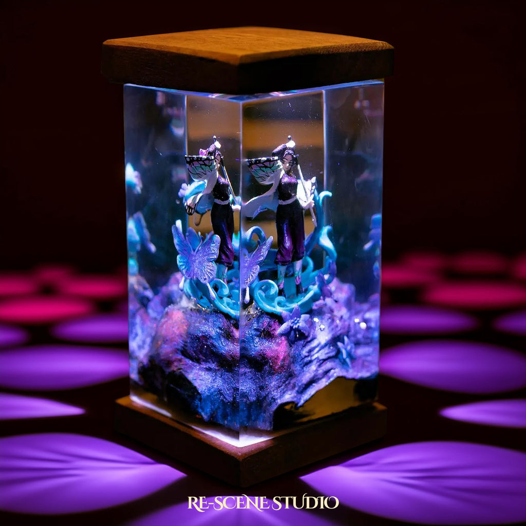 Shinobu Resin Lamp 1 - Demon Slayer Multicolor / Size M: 6 x 6 x 12 (cm) – Handmade Epoxy Resin Lamp by Rescene Studio | Rescene Studio