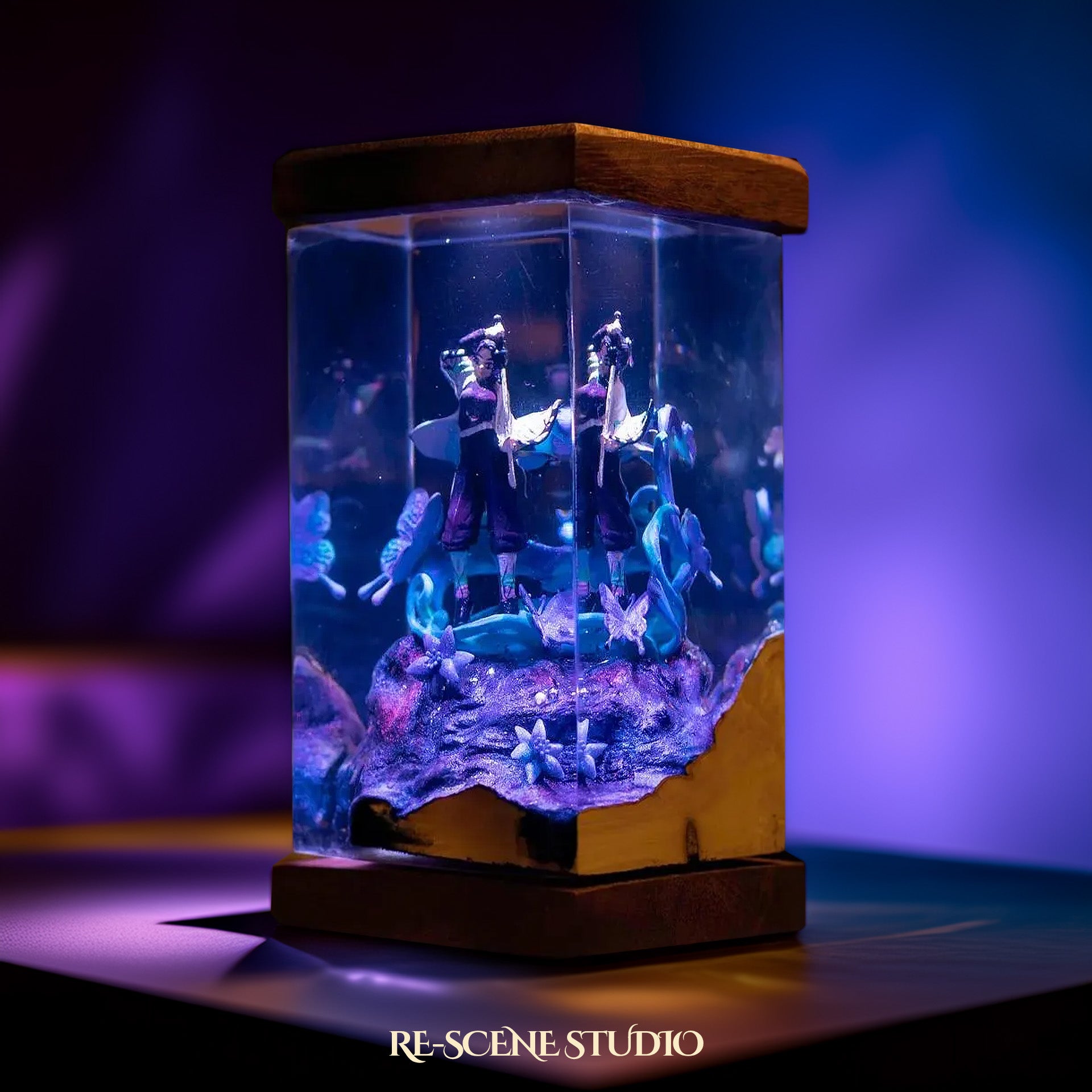Shinobu Resin Lamp 1 - Demon Slayer Multicolor / Size M: 6 x 6 x 12 (cm) – Handmade Epoxy Resin Lamp by Rescene Studio | Rescene Studio