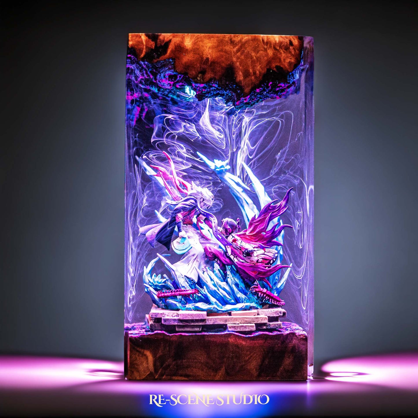 Shinobu vs Douma Resin Lamp — Handcrafted Epoxy Resin LED Lamp | Unique Ambient Decor & Collector's Gift