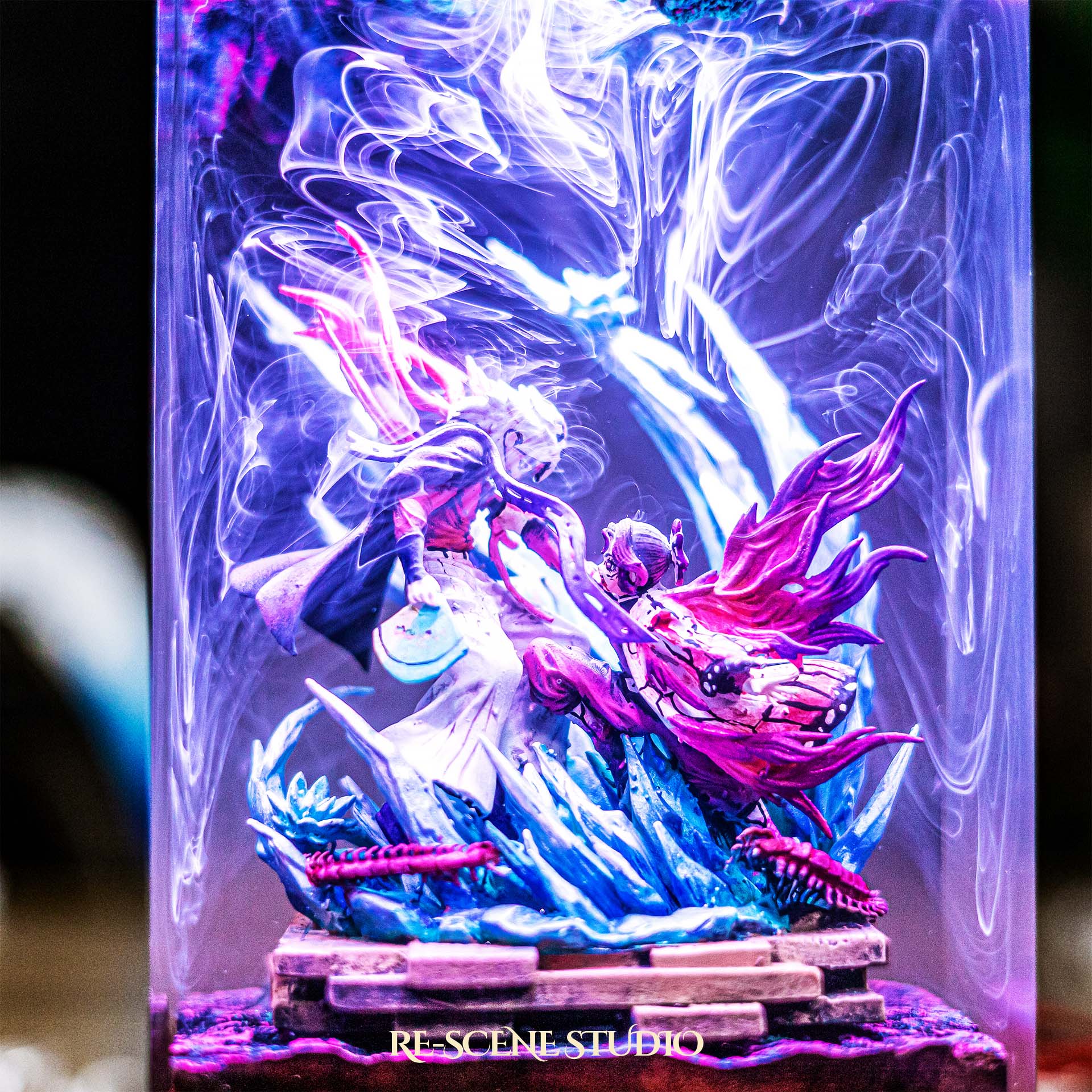 Shinobu vs Douma Resin Lamp — Display Setup | Artisan Resin Art Lamp, Ambient Light for Home or Office