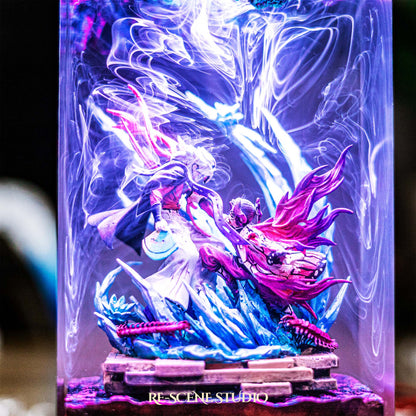 Shinobu vs Douma Resin Lamp — Display Setup | Artisan Resin Art Lamp, Ambient Light for Home or Office