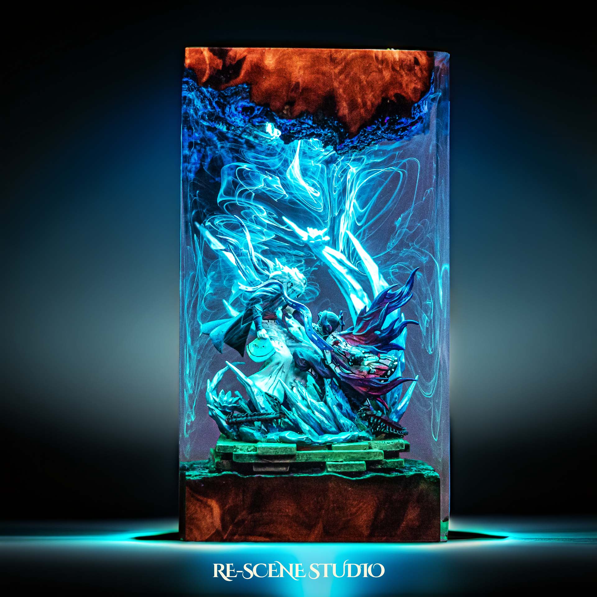 Shinobu vs Douma Resin Lamp — Side Profile View | Handmade Pop-Culture Resin Art, Perfect Themed Gift