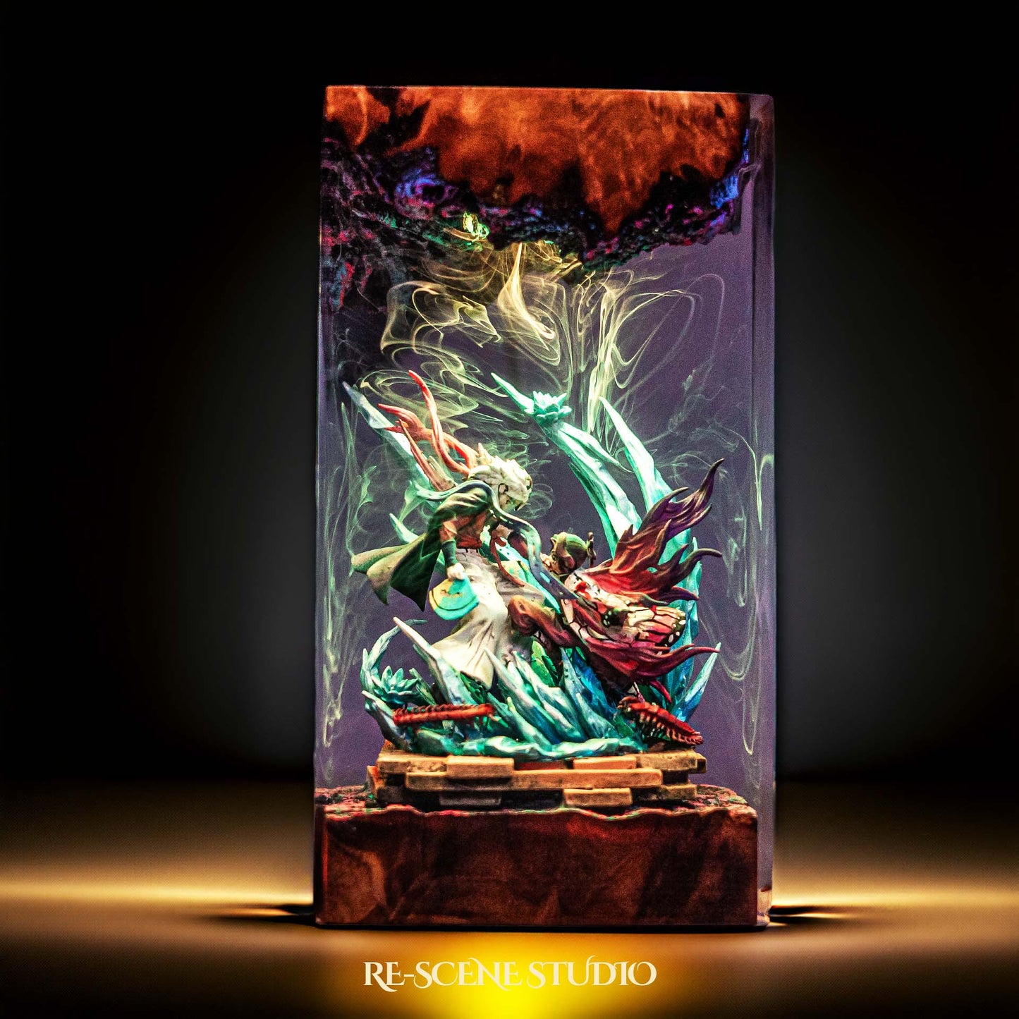 Shinobu vs Douma Resin Lamp — Closeup Detail | Original Epoxy Resin Sculpture with Built-in LED Glow