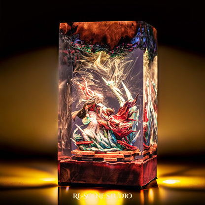 Shinobu vs Douma Resin Lamp — Display Setup | Artisan Resin Art Lamp, Ambient Light for Home or Office