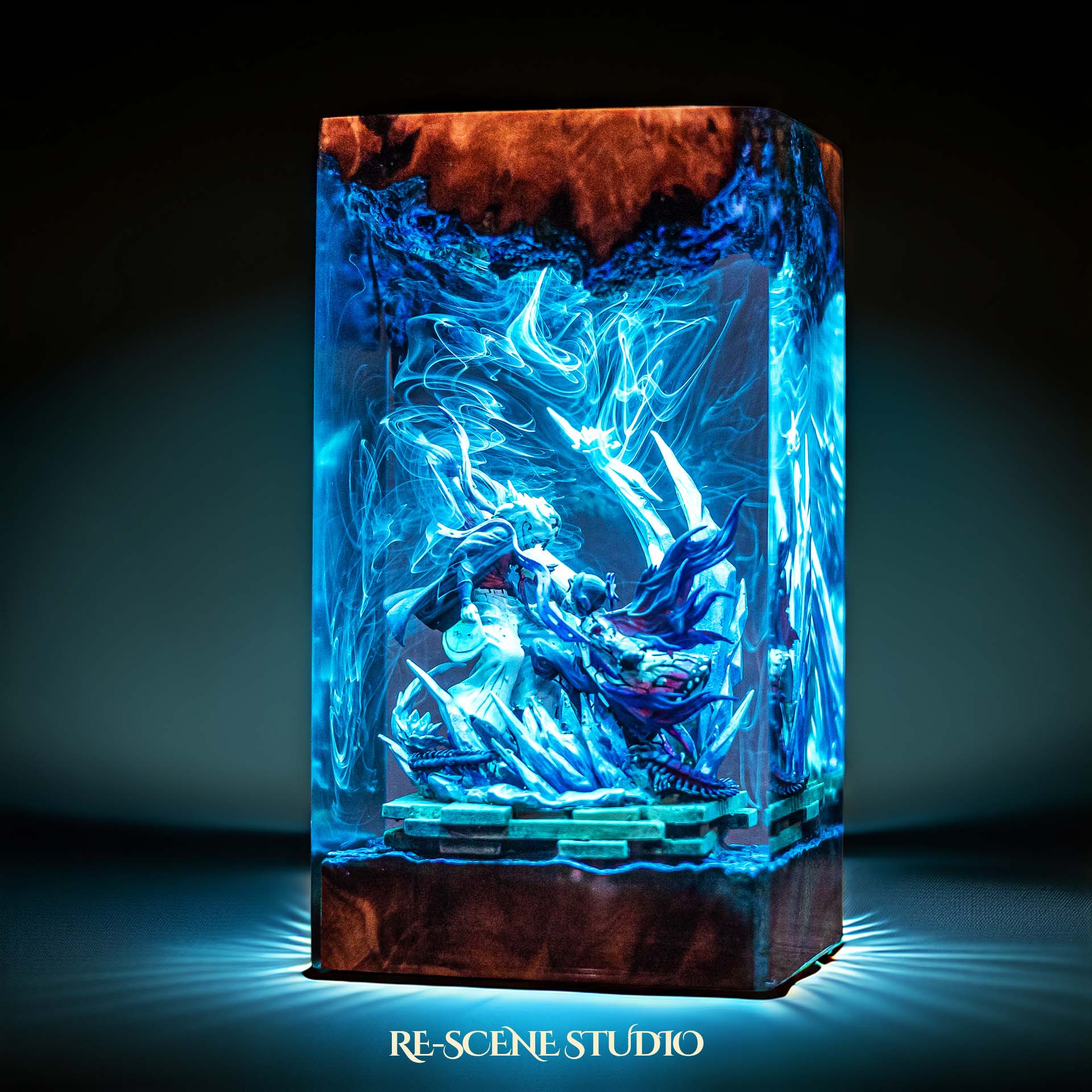 Shinobu vs Douma Resin Lamp — Handcrafted Epoxy Resin LED Lamp | Unique Ambient Decor & Collector's Gift