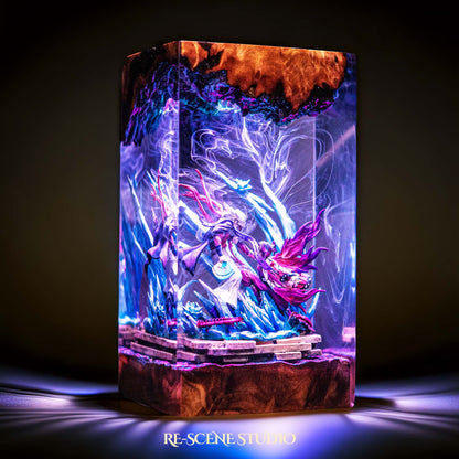 Shinobu vs Douma Resin Lamp — Side Profile View | Handmade Pop-Culture Resin Art, Perfect Themed Gift