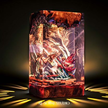 Shinobu vs Douma Resin Lamp — Closeup Detail | Original Epoxy Resin Sculpture with Built-in LED Glow