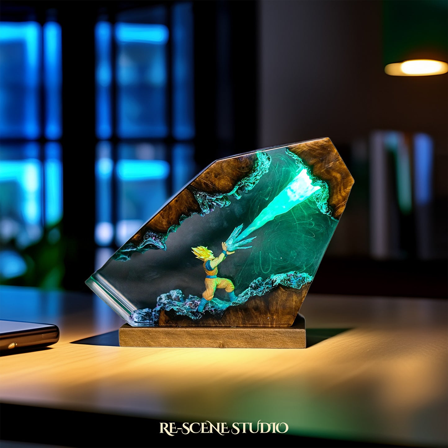 Goku Energy Blast Resin Epoxy Lamp Multicolor / Size M: 16 x 10 (cm) – Handmade Resin Lamp by Rescene Studio | Rescene Studio