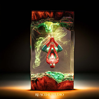 Spider-Man Resin Lamp V2 — Closeup Detail | Original Epoxy Resin Sculpture with Built-in LED Glow