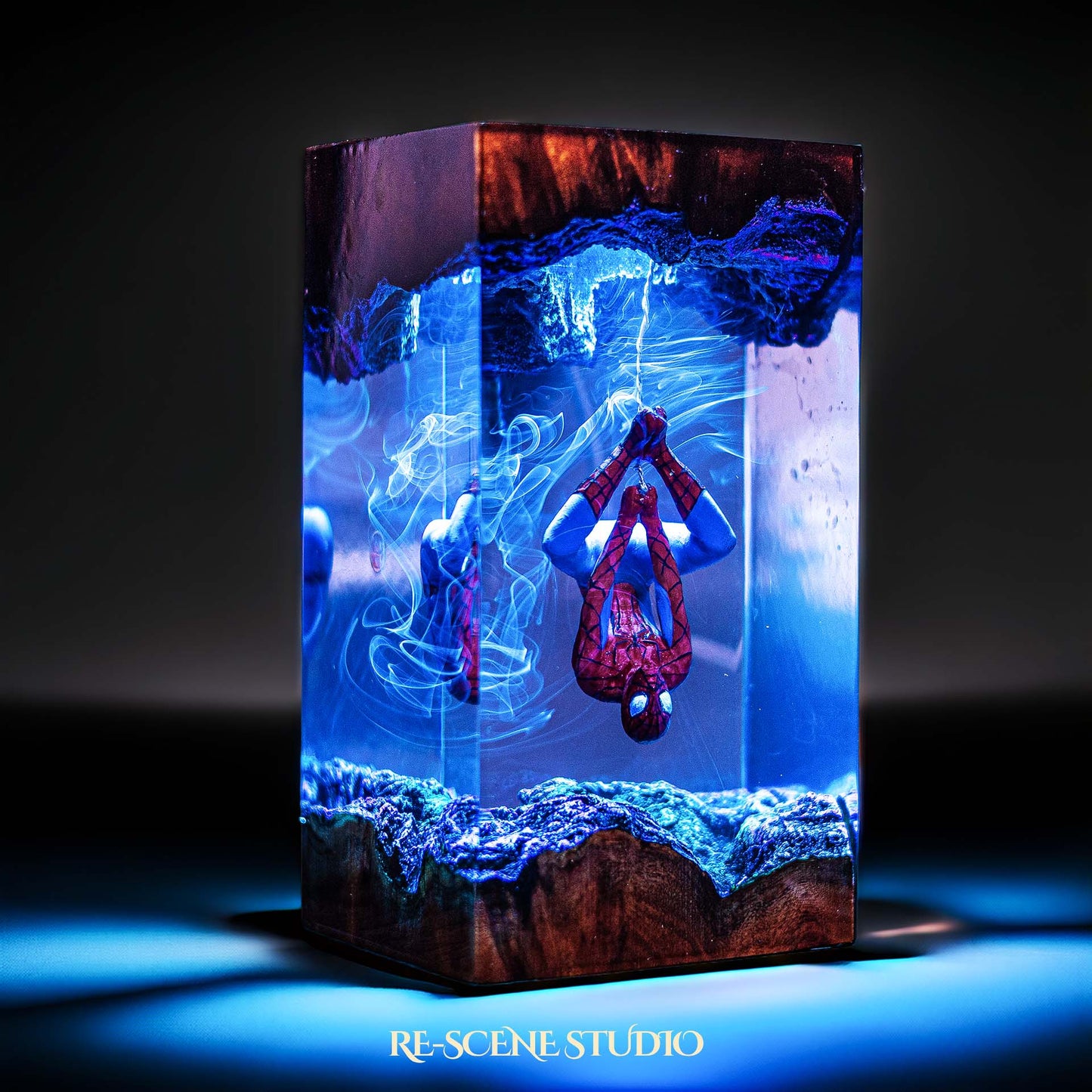 Spider-Man Resin Lamp V2 — Closeup Detail | Original Epoxy Resin Sculpture with Built-in LED Glow