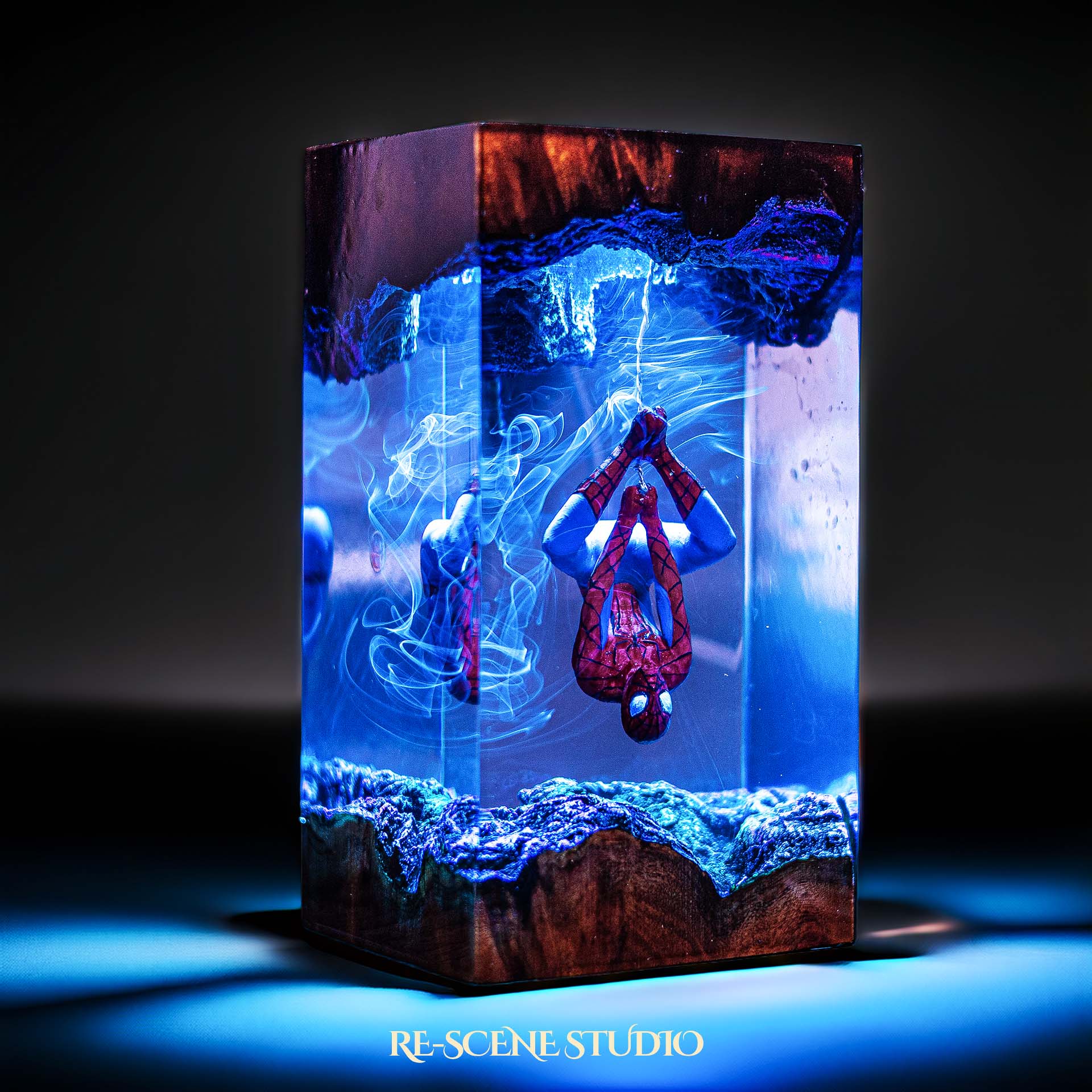 Spider-Man Resin Lamp V2 — Closeup Detail | Original Epoxy Resin Sculpture with Built-in LED Glow