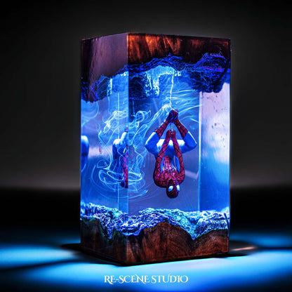 Spider-Man Resin Lamp V2 — Closeup Detail | Original Epoxy Resin Sculpture with Built-in LED Glow