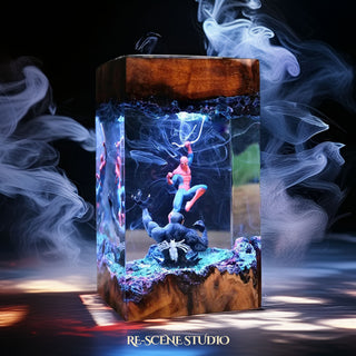 Web-Slinging Vigilante vs Black Slime Predator Beast Resin Lamp — Handcrafted Resin LED Lamp & Collector Gift