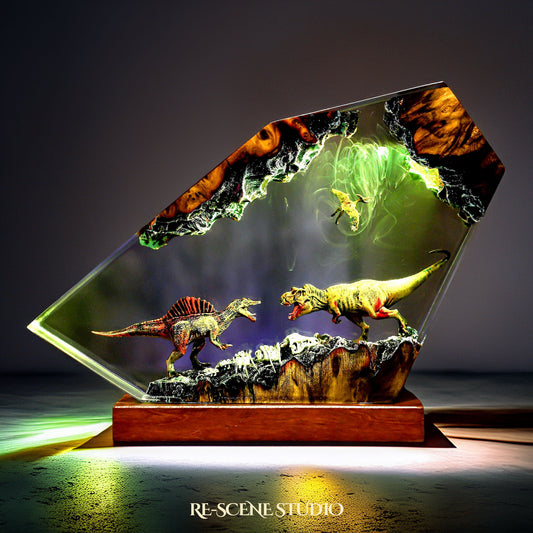 Spinosaurus vs T-rex Dinosaur Resin Lamp