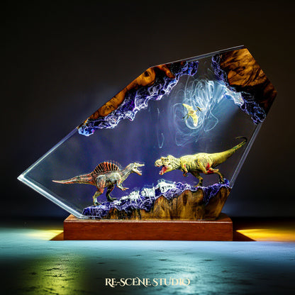 Spinosaurus vs T-rex Dinosaur Resin Lamp