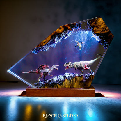Spinosaurus vs T-rex Dinosaur Resin Lamp