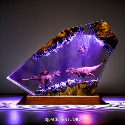 Spinosaurus vs T-rex Dinosaur Resin Lamp