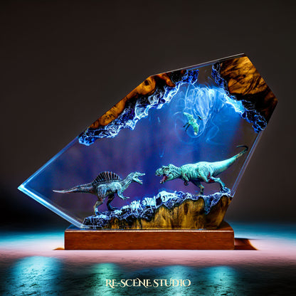 Spinosaurus vs T-rex Dinosaur Resin Lamp