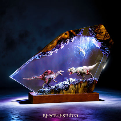 Spinosaurus vs T-rex Dinosaur Resin Lamp