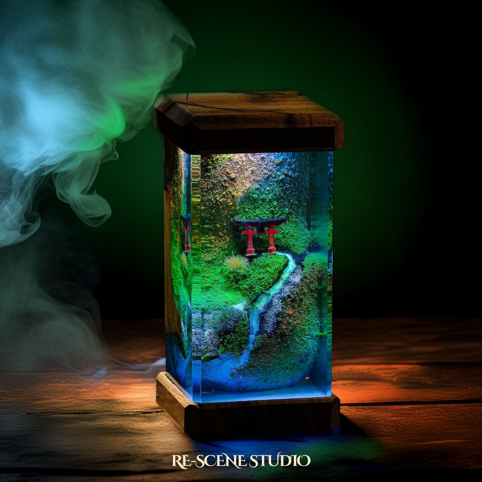Torii Gate Beside Stream Resin Epoxy Lamp Multicolor / Size M: 6 x 6 x 12 (cm) – Handmade Epoxy Resin Lamp by Rescene Studio | Rescene Studio