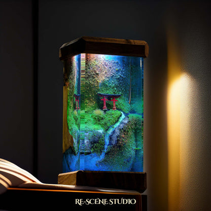 Torii Gate Beside Stream Resin Epoxy Lamp Multicolor / Size M: 6 x 6 x 12 (cm) – Handmade Resin Lamp by Rescene Studio | Rescene Studio