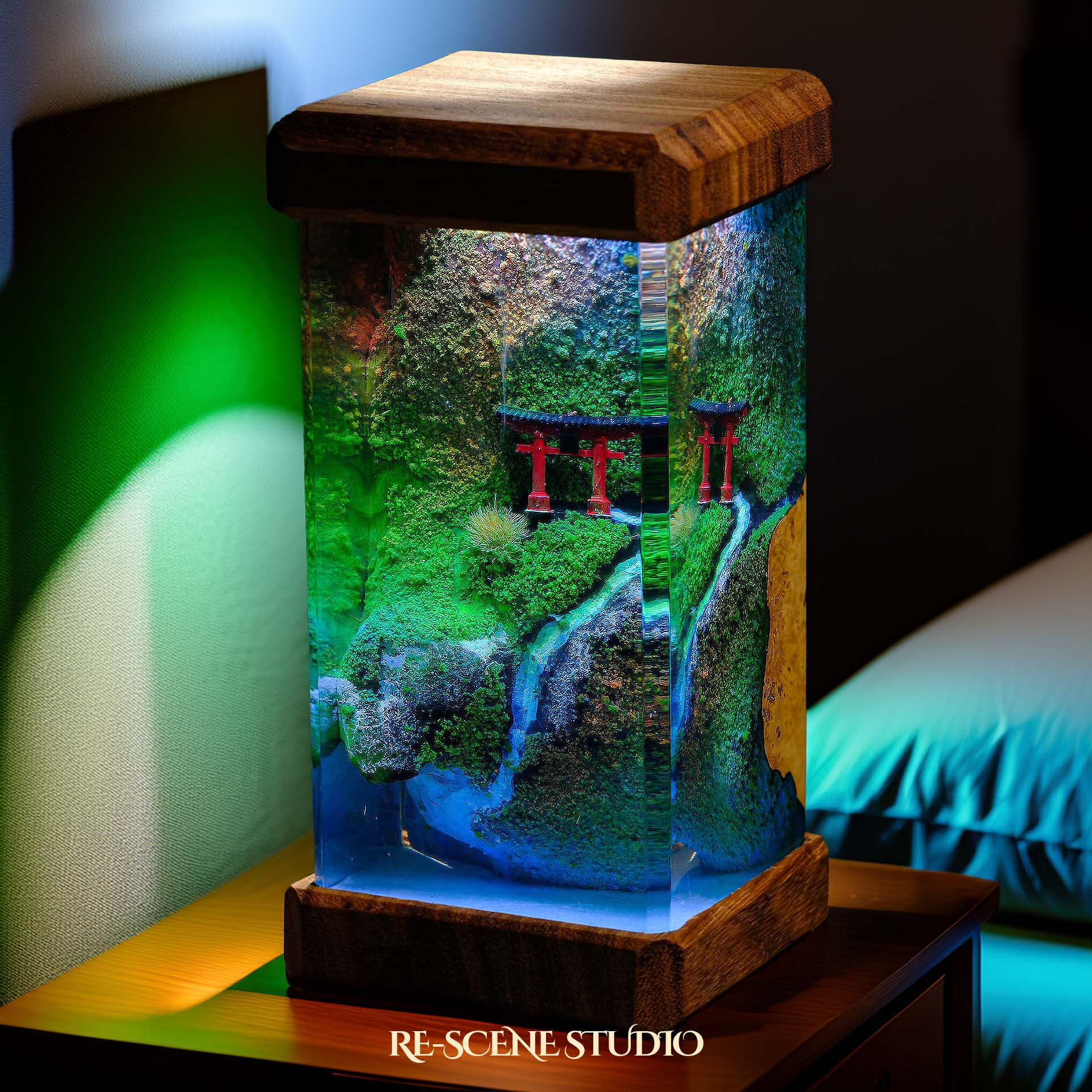 Torii Gate Beside Stream Resin Epoxy Lamp Multicolor / Size M: 6 x 6 x 12 (cm) – Handmade Epoxy Resin Lamp by Rescene Studio | Rescene Studio