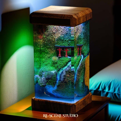Torii Gate Beside Stream Resin Epoxy Lamp Multicolor / Size M: 6 x 6 x 12 (cm) – Handmade Resin Lamp by Rescene Studio | Rescene Studio