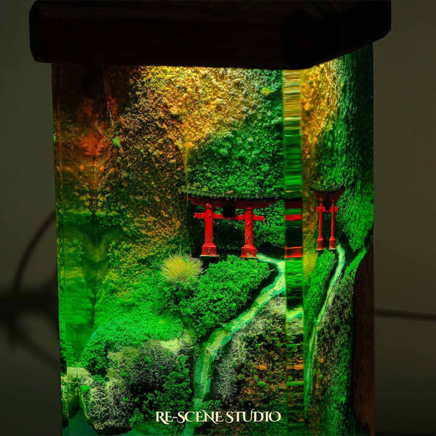Torii Gate Beside Stream Resin Epoxy Lamp Multicolor / Size M: 6 x 6 x 12 (cm) – Handmade Resin Lamp by Rescene Studio | Rescene Studio