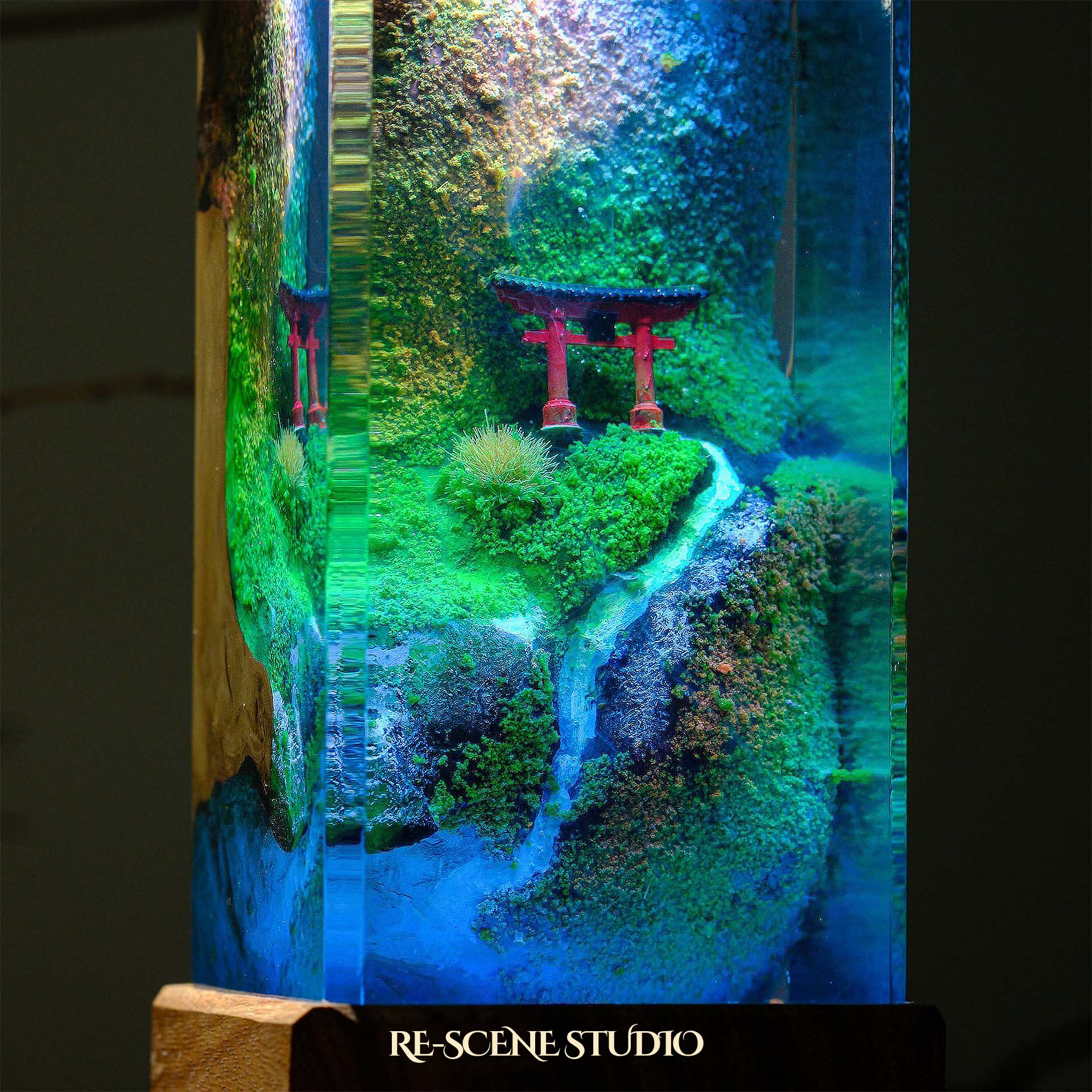 Torii Gate Beside Stream Resin Epoxy Lamp Multicolor / Size M: 6 x 6 x 12 (cm) – Handmade Epoxy Resin Lamp by Rescene Studio | Rescene Studio