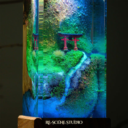 Torii Gate Beside Stream Resin Epoxy Lamp Multicolor / Size M: 6 x 6 x 12 (cm) – Handmade Resin Lamp by Rescene Studio | Rescene Studio