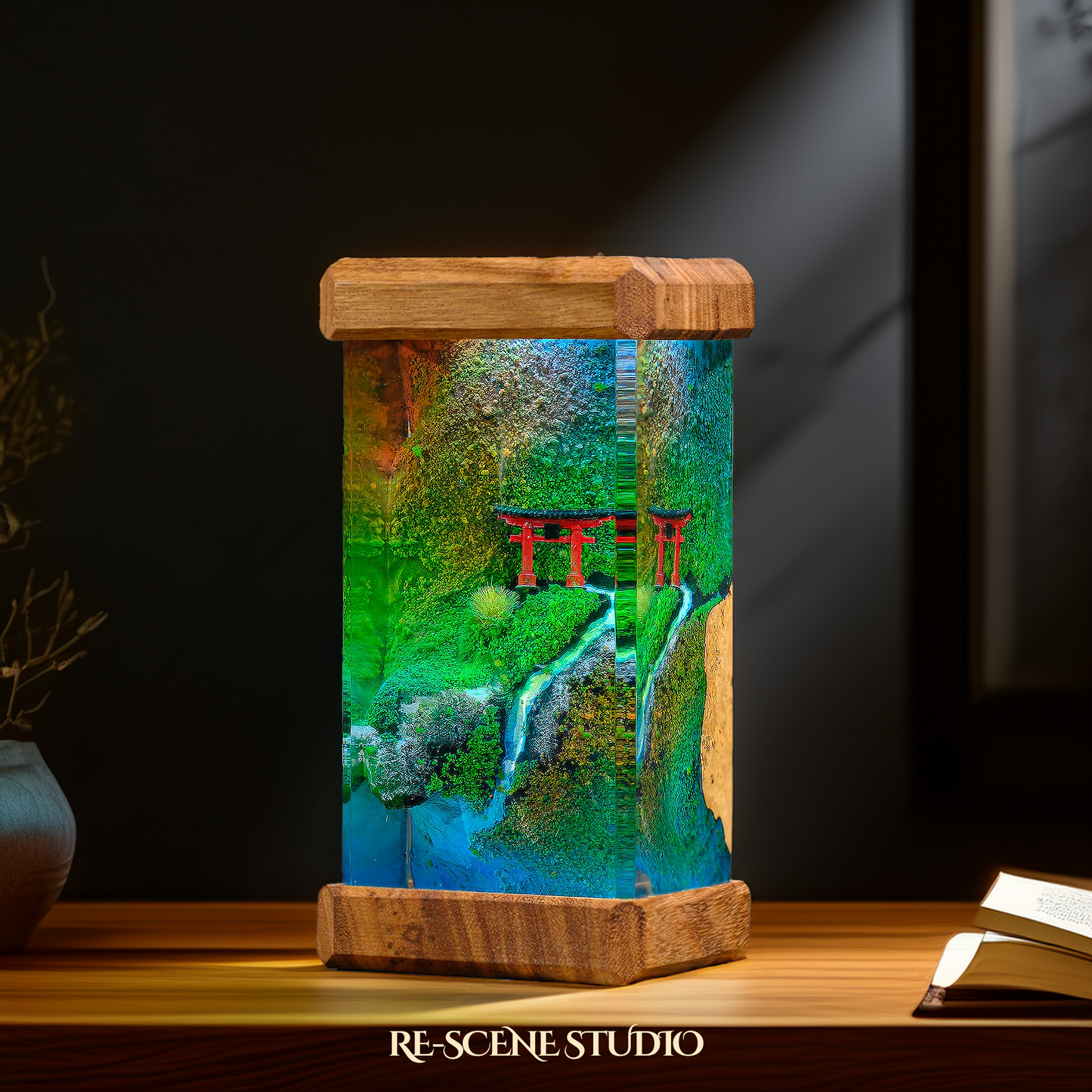 Torii Gate Beside Stream Resin Epoxy Lamp Multicolor / Size M: 6 x 6 x 12 (cm) – Handmade Resin Lamp by Rescene Studio | Rescene Studio