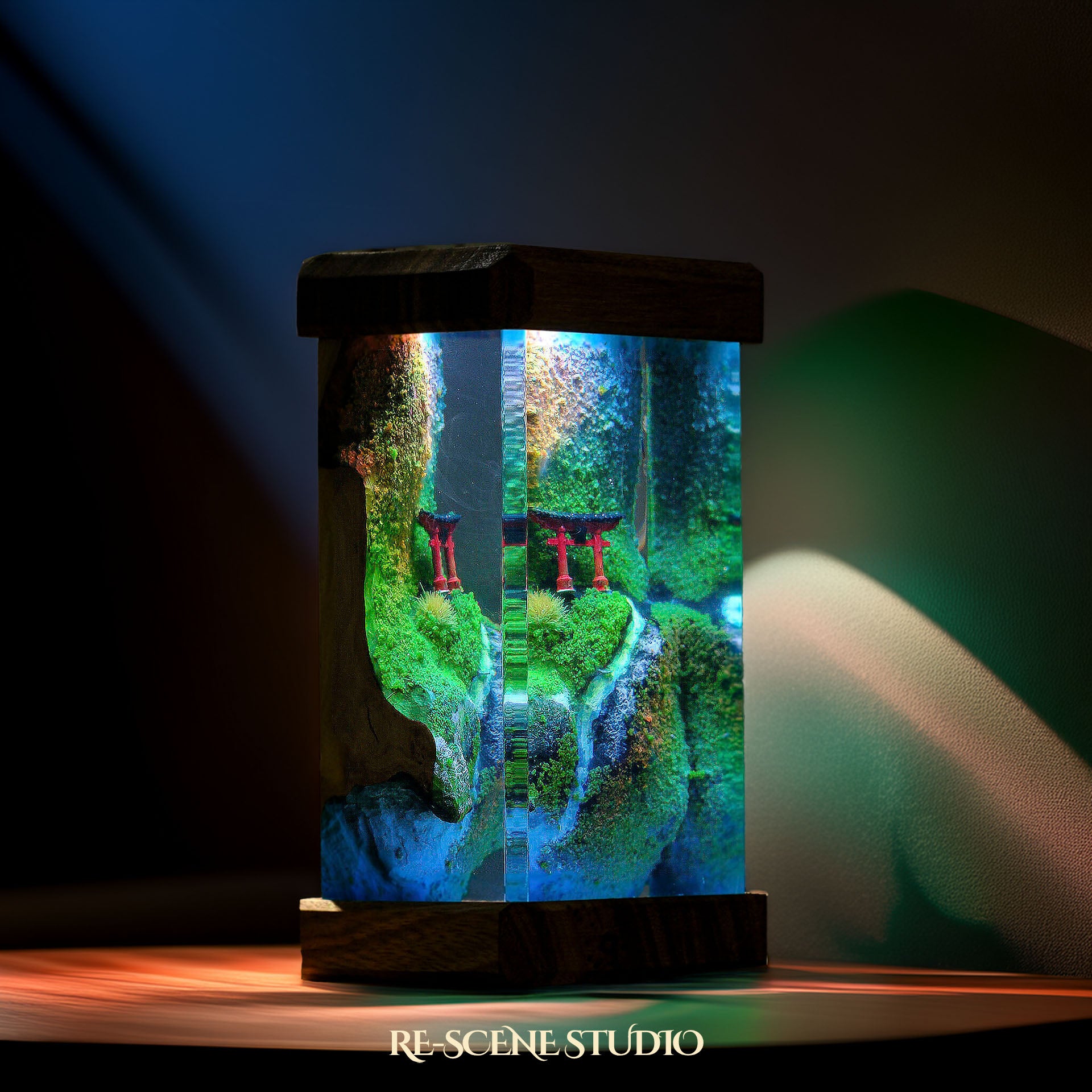 Torii Gate Beside Stream Resin Epoxy Lamp Multicolor / Size M: 6 x 6 x 12 (cm) – Handmade Epoxy Resin Lamp by Rescene Studio | Rescene Studio