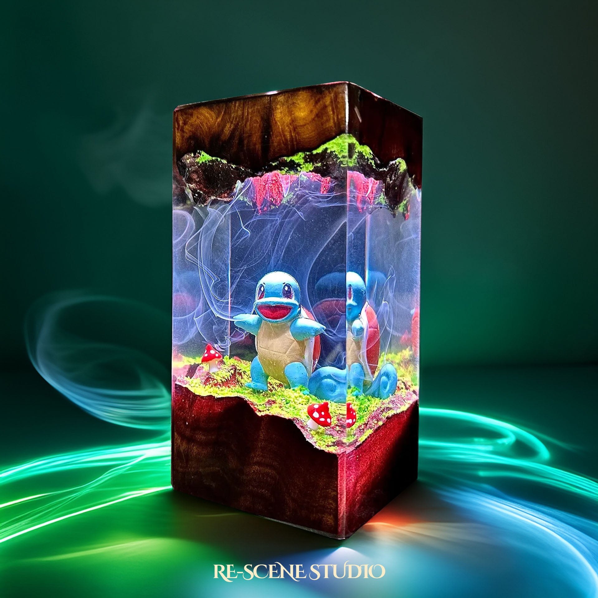 Squirtle Forest Trail Resin Epoxy Lamp Multicolor / Size XL: 8.5 x 8.5 x 16 (cm) – Handmade Epoxy Resin Lamp by Rescene Studio | Rescene Studio