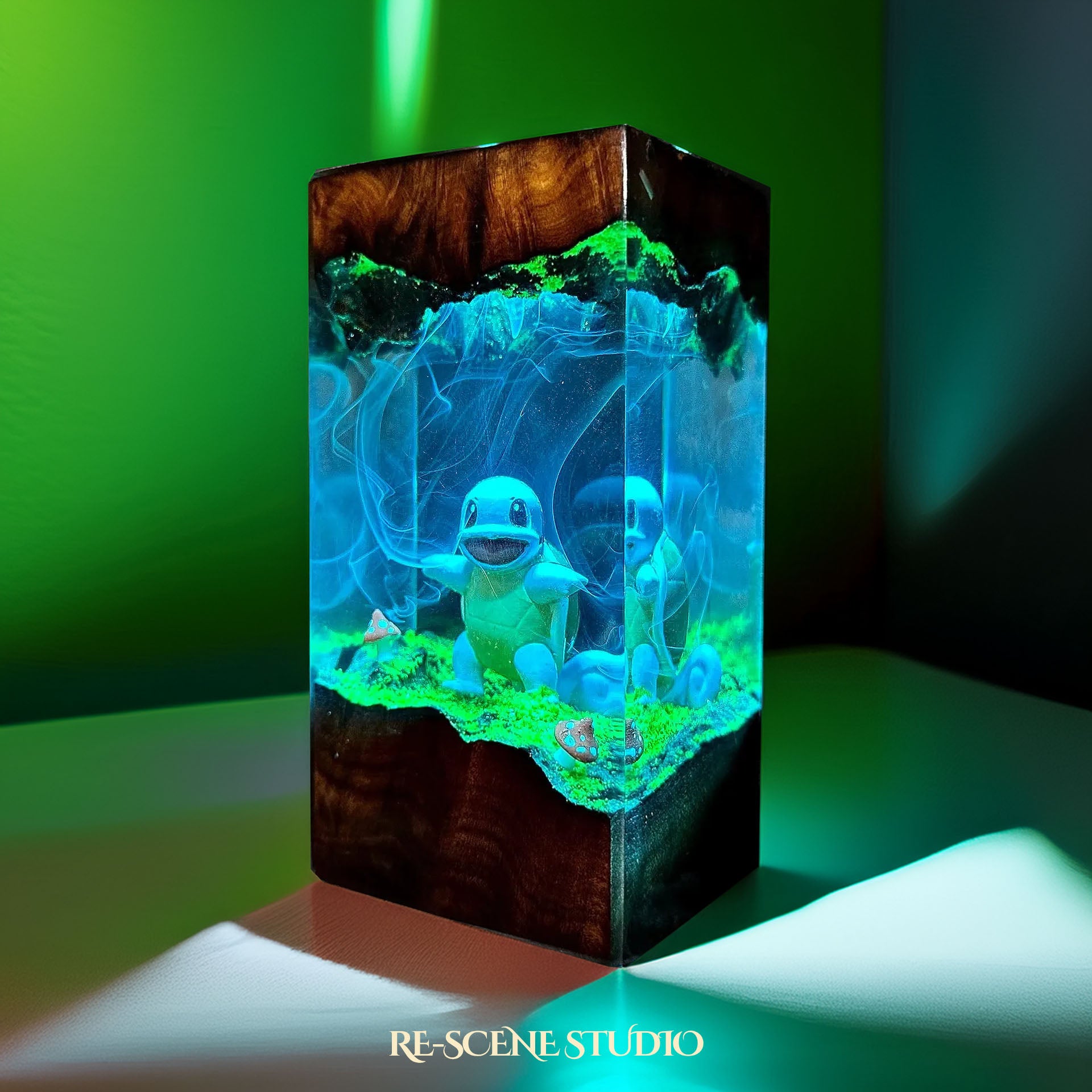 Squirtle Forest Trail Resin Epoxy Lamp Multicolor / Size XL: 8.5 x 8.5 x 16 (cm) – Handmade Epoxy Resin Lamp by Rescene Studio | Rescene Studio