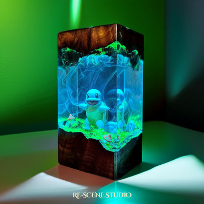 Squirtle Forest Trail Resin Epoxy Lamp Multicolor / Size XL: 8.5 x 8.5 x 16 (cm) – Handmade Resin Lamp by Rescene Studio | Rescene Studio