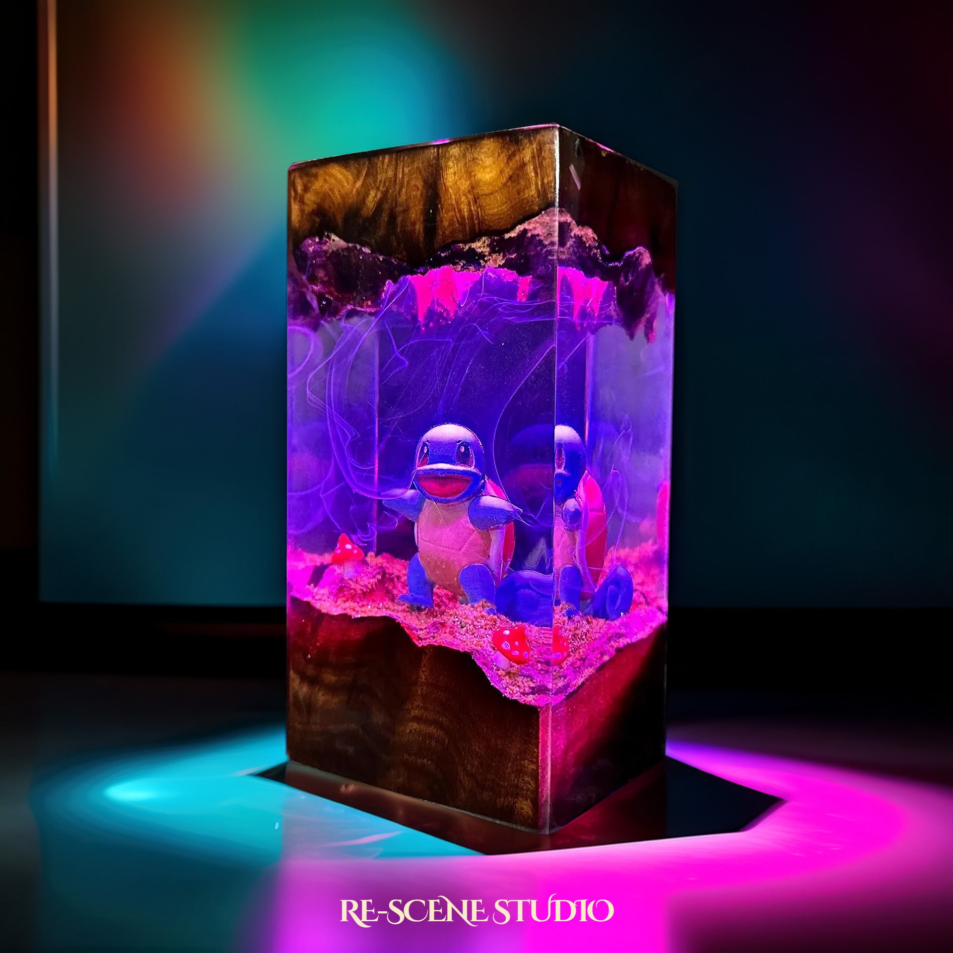 Squirtle Forest Trail Resin Epoxy Lamp Multicolor / Size XL: 8.5 x 8.5 x 16 (cm) – Handmade Epoxy Resin Lamp by Rescene Studio | Rescene Studio