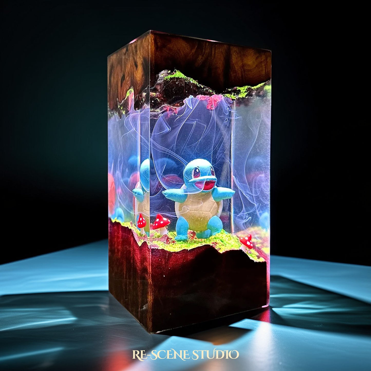 Squirtle Forest Trail Resin Epoxy Lamp Multicolor / Size XL: 8.5 x 8.5 x 16 (cm) – Handmade Resin Lamp by Rescene Studio | Rescene Studio