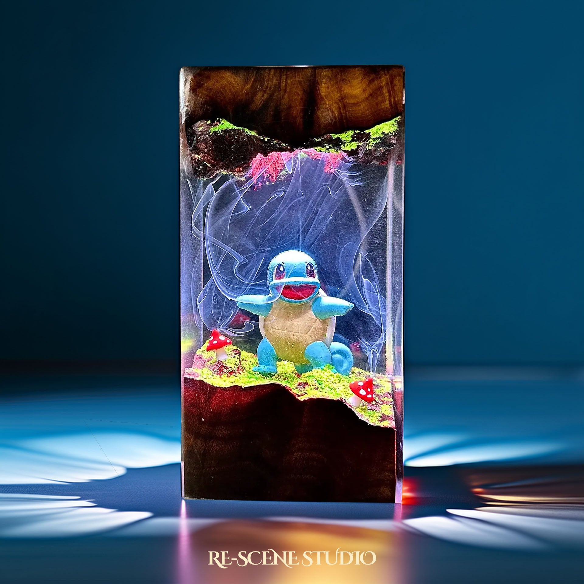 Squirtle Forest Trail Resin Epoxy Lamp Multicolor / Size XL: 8.5 x 8.5 x 16 (cm) – Handmade Epoxy Resin Lamp by Rescene Studio | Rescene Studio
