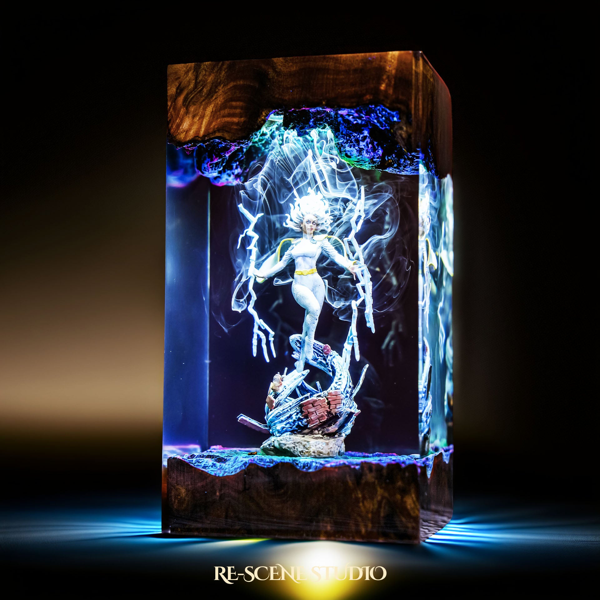 Storm Resin Lamp — Closeup Detail | Original Epoxy Resin Sculpture with Built-in LED Glow