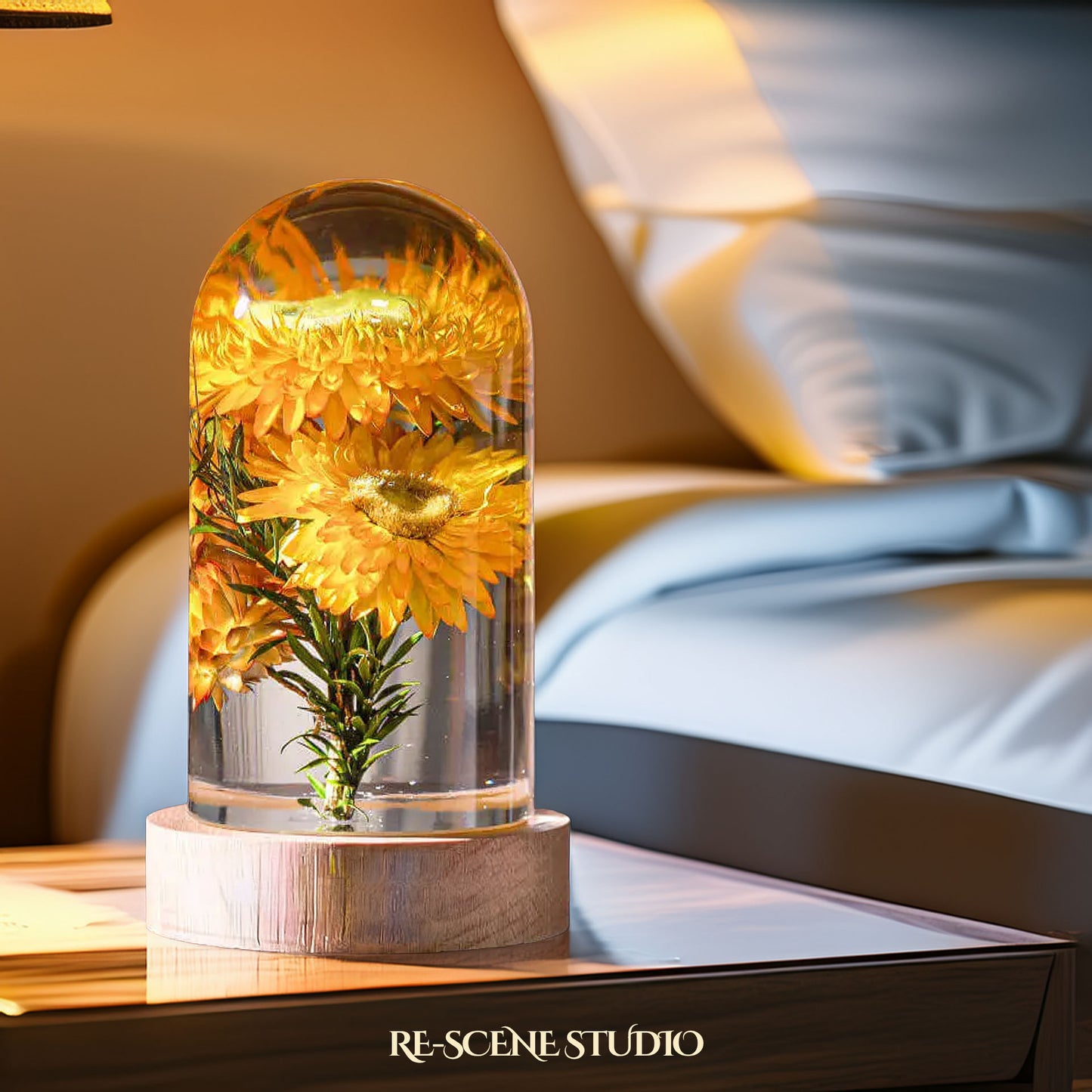 Everlasting Strawflower Resin Lamp No Engraving – Handmade Epoxy Resin Lamp by Rescene Studio | Rescene Studio