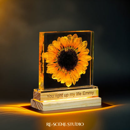 Sunflower Glow Resin Lamp Flower Only / No Engraving, Handmade Epoxy Resin Lamp