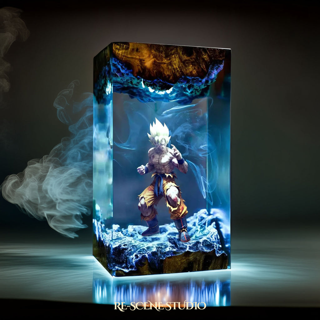 Super Saiyan Goku Resin Lamp - Dragon Ball Z Multicolor / Size M – Handmade Epoxy Resin Lamp by Rescene Studio | Rescene Studio