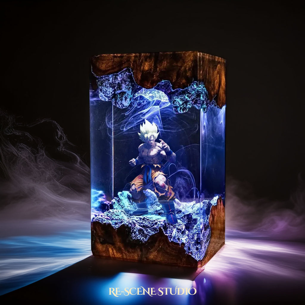 Super Saiyan Goku Resin Lamp - Dragon Ball Z Multicolor / Size M – Handmade Epoxy Resin Lamp by Rescene Studio | Rescene Studio