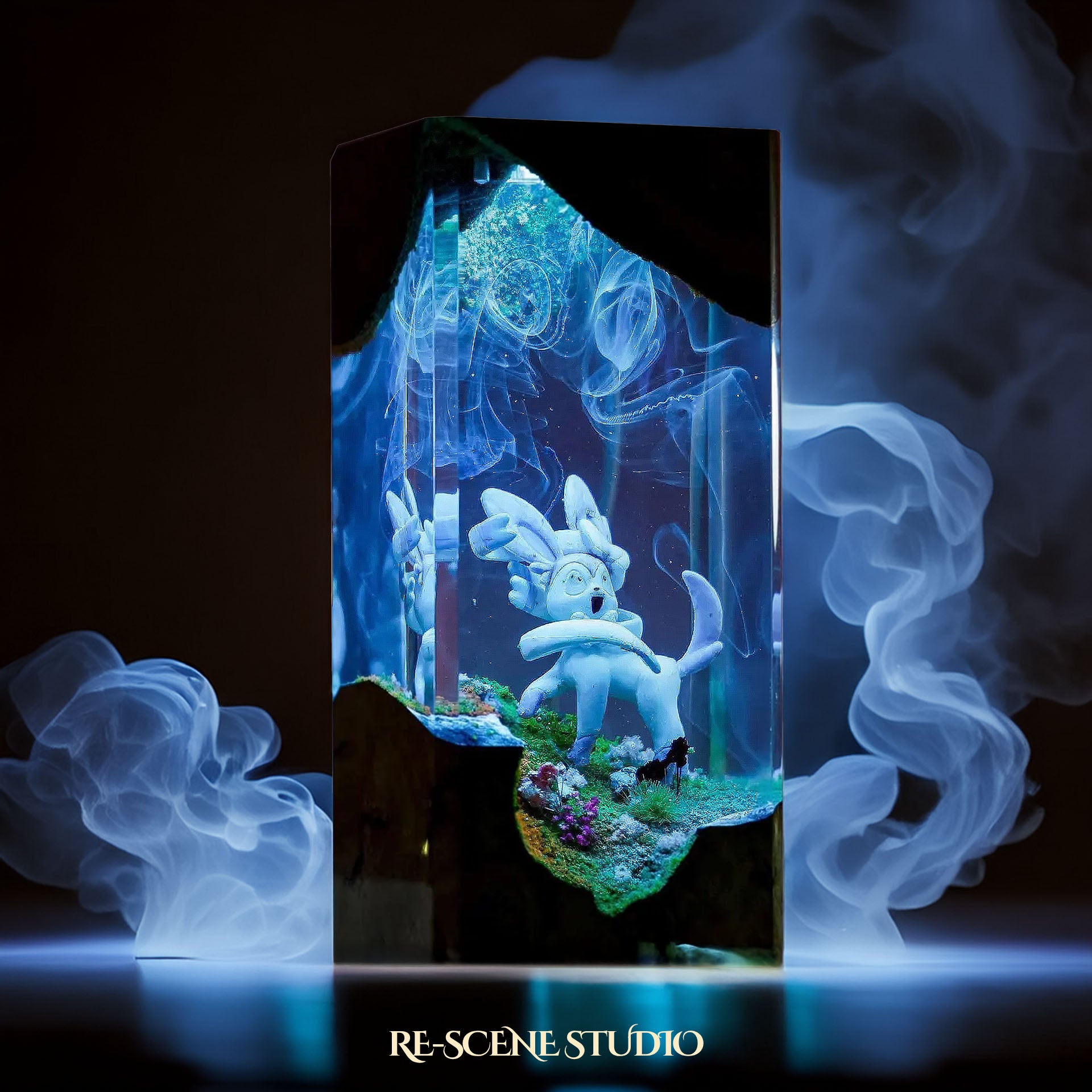 Sylveon Fairy Bloom Resin Epoxy Lamp Multicolor / Size XL: 8.5 x 8.5 x 16 (cm) – Handmade Epoxy Resin Lamp by Rescene Studio | Rescene Studio