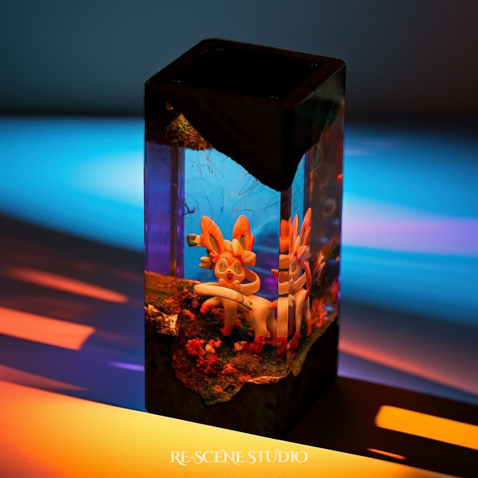 Sylveon Fairy Bloom Resin Epoxy Lamp Multicolor / Size XL: 8.5 x 8.5 x 16 (cm) – Handmade Epoxy Resin Lamp by Rescene Studio | Rescene Studio