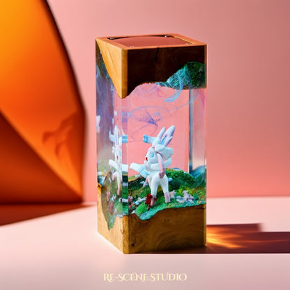 Sylveon Fairy Bloom Resin Epoxy Lamp Multicolor / Size XL: 8.5 x 8.5 x 16 (cm) – Handmade Resin Lamp by Rescene Studio | Rescene Studio
