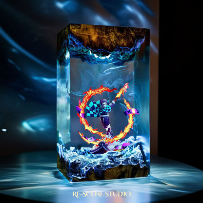 Tanjiro Resin Lamp 03 - Demon Slayer Multicolor / Size M: 7 x 13 x 7 (cm) – Handmade Resin Lamp by Rescene Studio | Rescene Studio