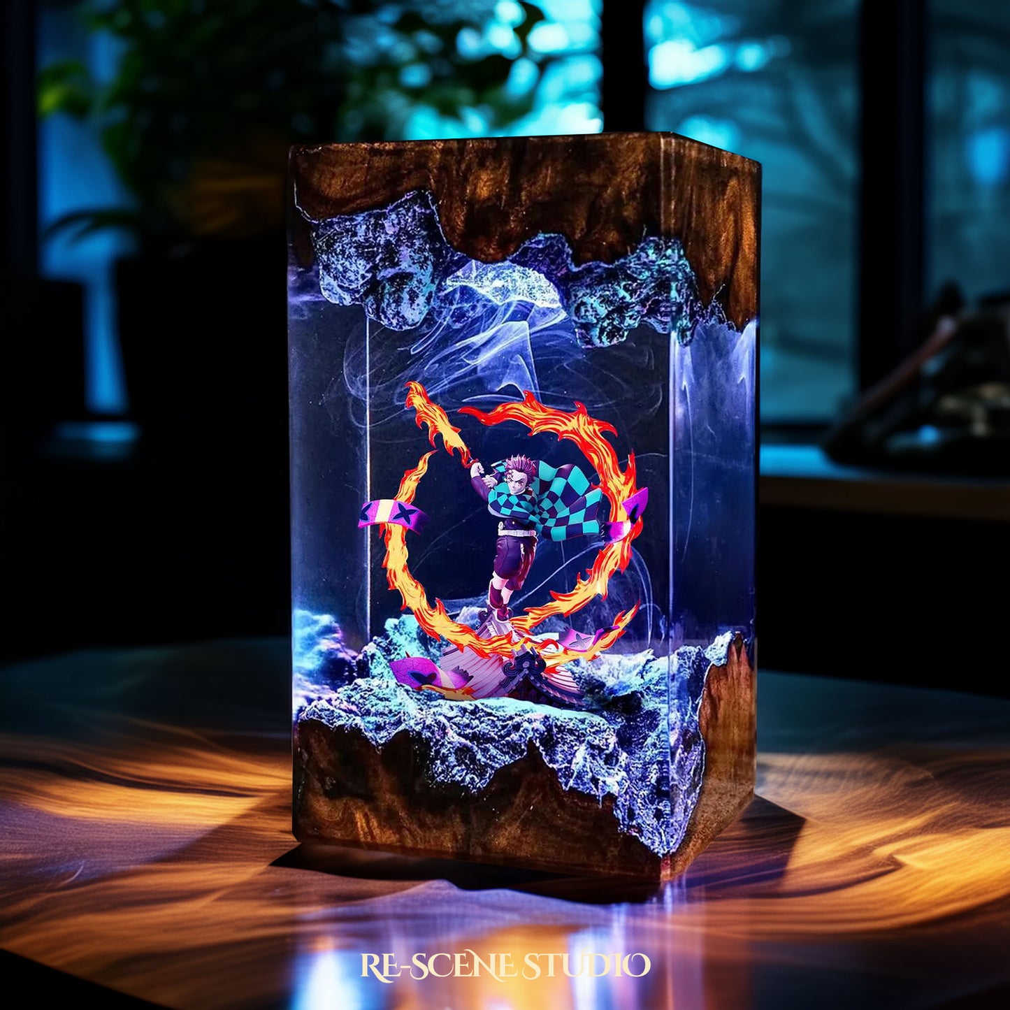 Tanjiro Resin Lamp 03 - Demon Slayer Multicolor / Size M: 7 x 13 x 7 (cm) – Handmade Resin Lamp by Rescene Studio | Rescene Studio