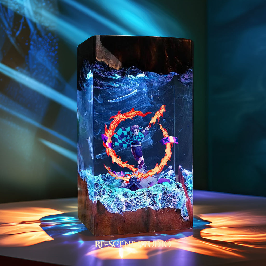 Tanjiro Resin Lamp 03 - Demon Slayer Multicolor / Size M: 7 x 13 x 7 (cm) – Handmade Epoxy Resin Lamp by Rescene Studio | Rescene Studio
