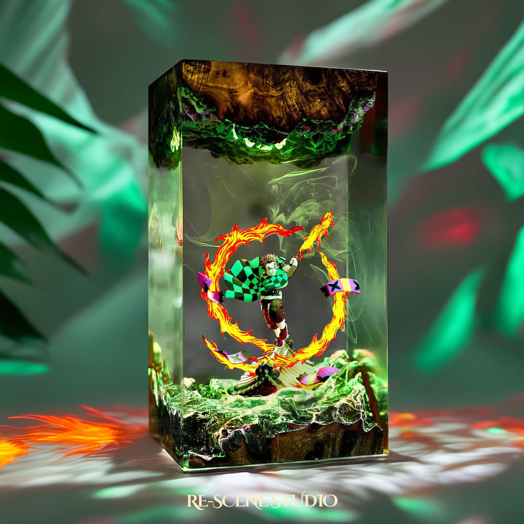 Tanjiro Resin Lamp 03 - Demon Slayer Multicolor / Size M: 7 x 13 x 7 (cm) – Handmade Epoxy Resin Lamp by Rescene Studio | Rescene Studio